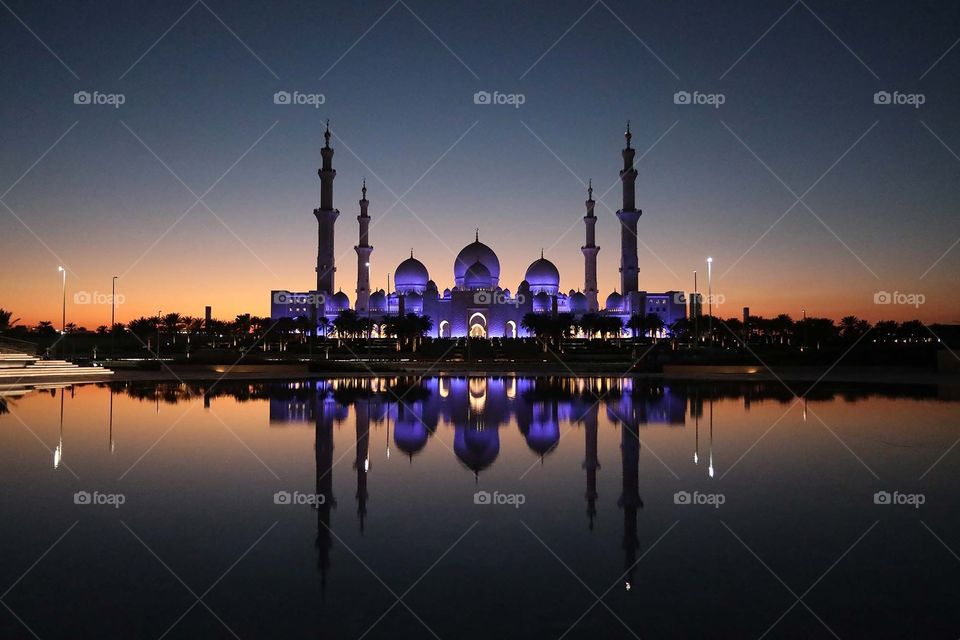 Sheikh Zayed mosque, AbuDhabi, UAE at sunset