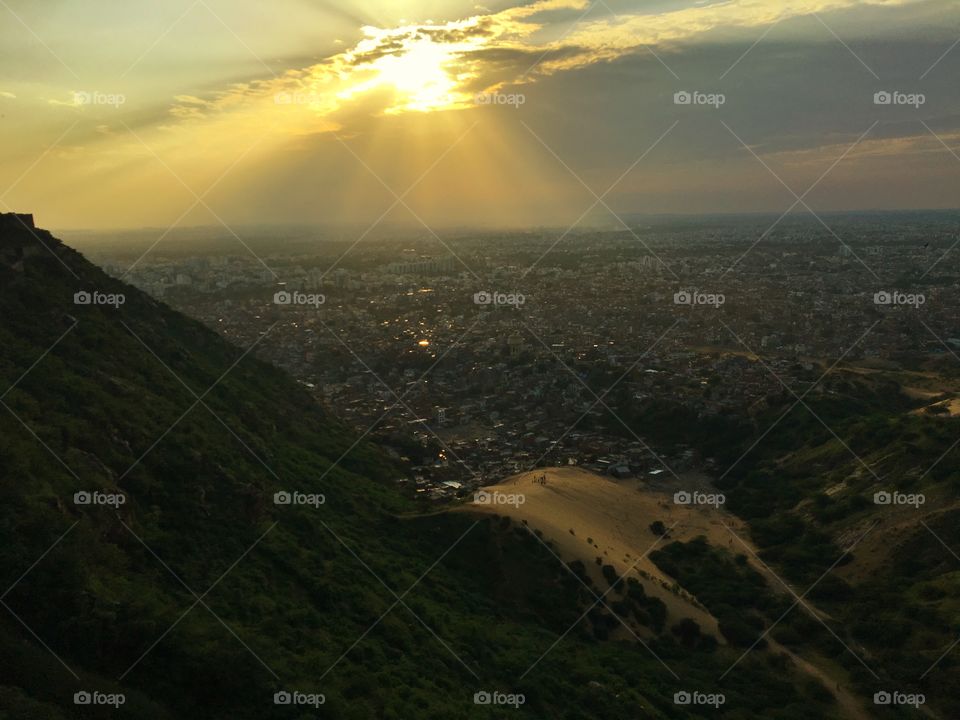 The Ray Of Light In The City From Top View