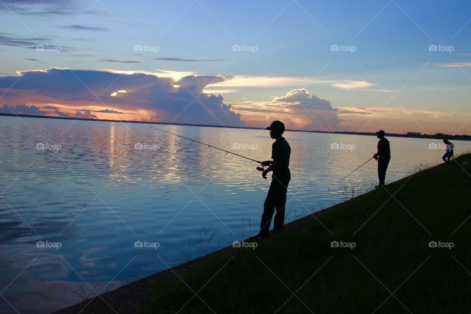Lake, Water, Fisherman, Sunset, Recreation
