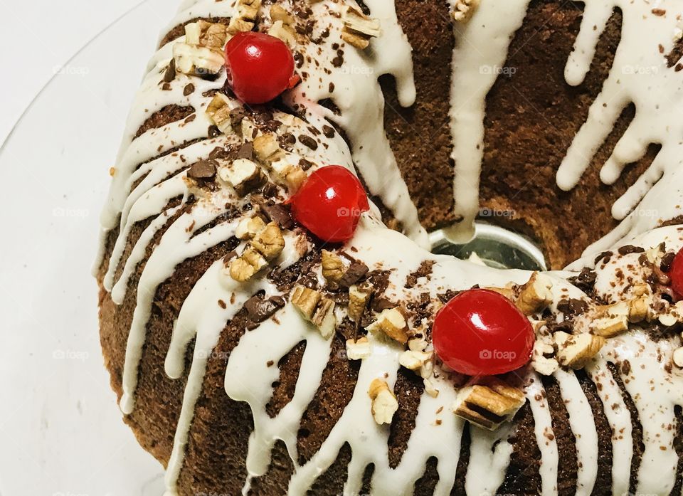 Bundt cake with nuts and cherries 