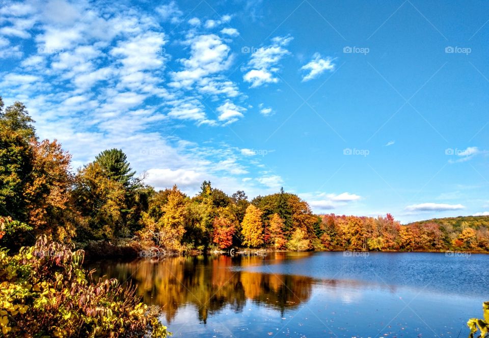 fall colors reflecting on lake