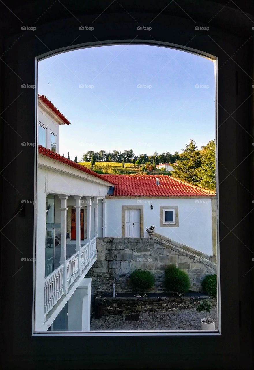 Beautiful window view of a 15th century house, Mesão Frio, Portugal