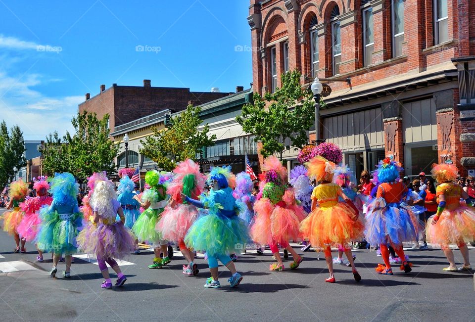 Colorful dancers in a parade