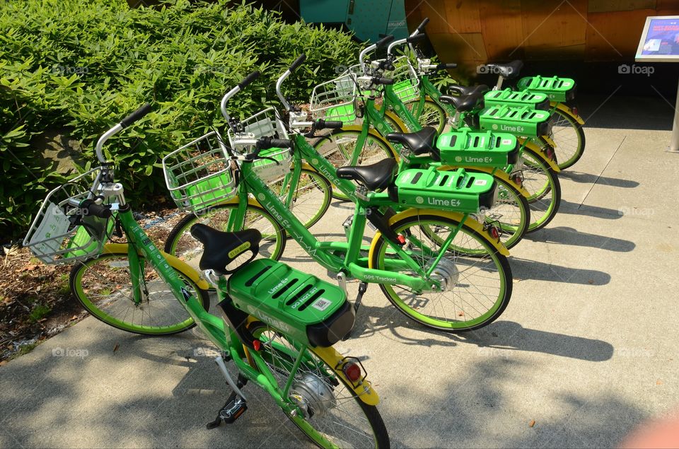 City bikes for rental in Seattle, Washington.