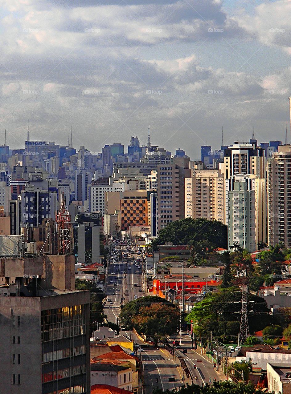 São Paulo Skyline. Santo Amaro Avenue from a high point of view