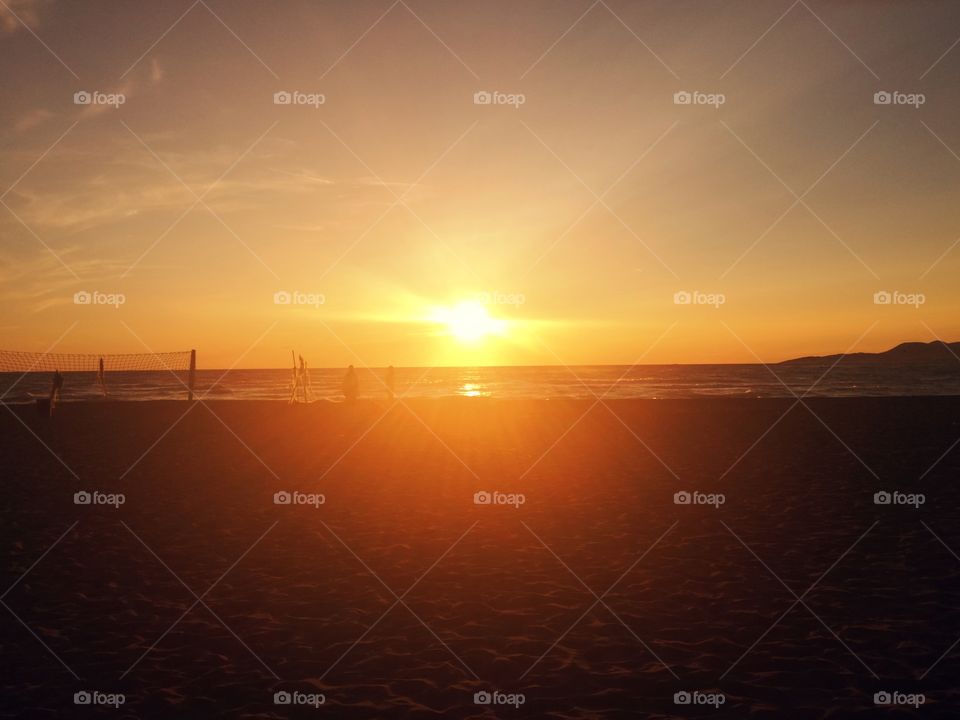 beautiful sunset, beach and sea
