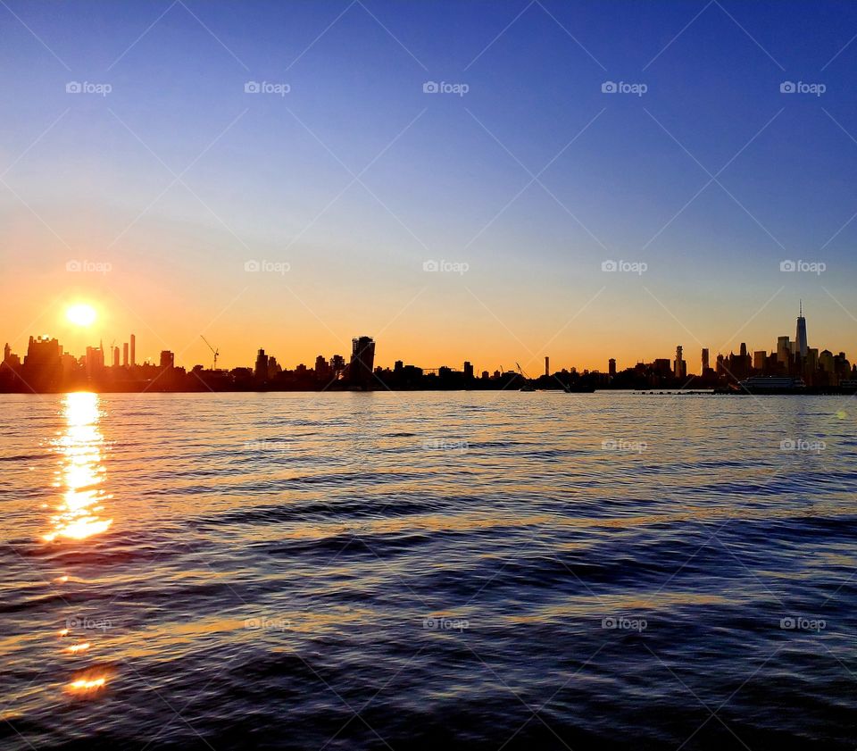 sunrise over New York City from New Jersey