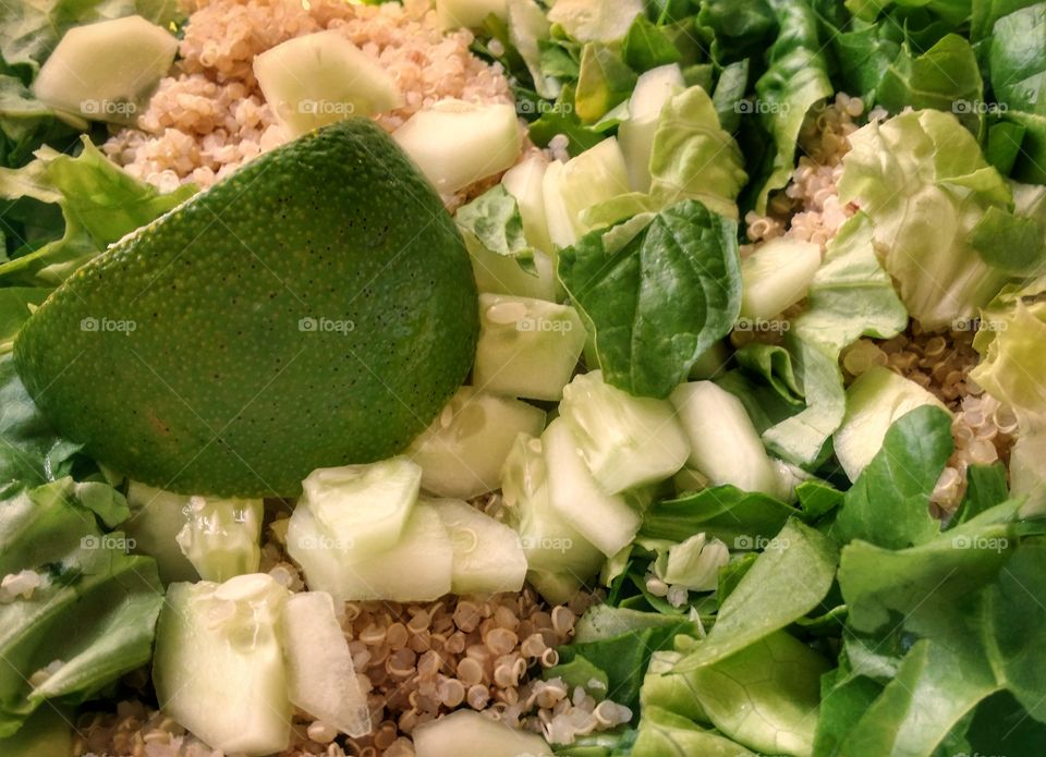 Cucumber, Butter Lettuce, Spinach Quinoa and Avacado with a Squeeze of Lime