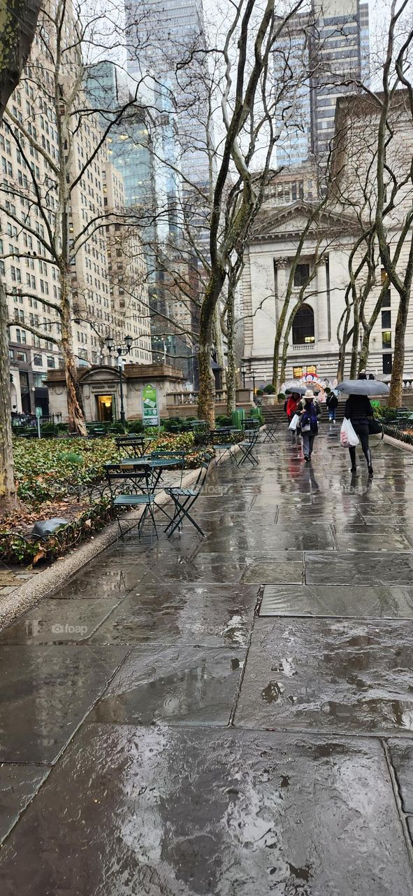 rainy day in Bryant Park