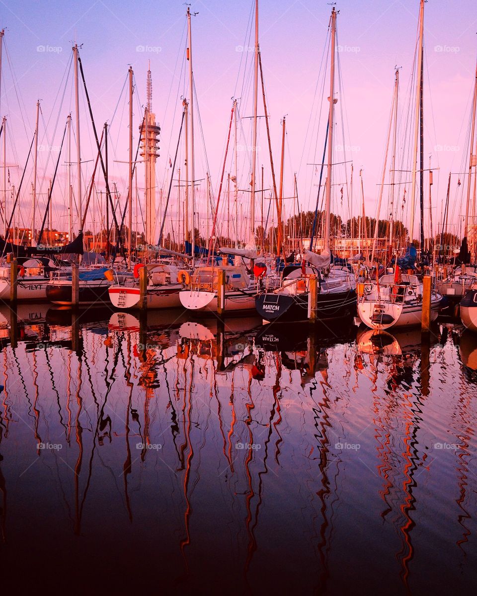 sunset in a port of Urk, Netherlands