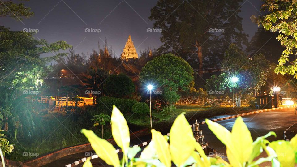 night scenery with the view of prambanan temple