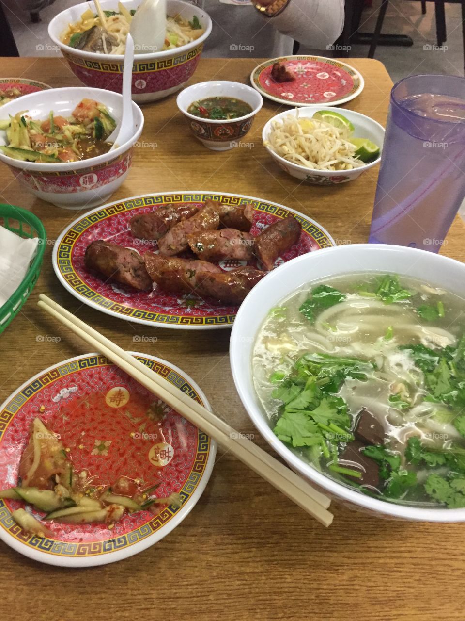 Lao Food in Milwaukee 
Kao piek sen (lao chicken fresh noodle soup kinda like chicken and dumplings)
Thum muk thang (spicy cucumber salad)
Stickey rice
Lao BBQ sausages 
