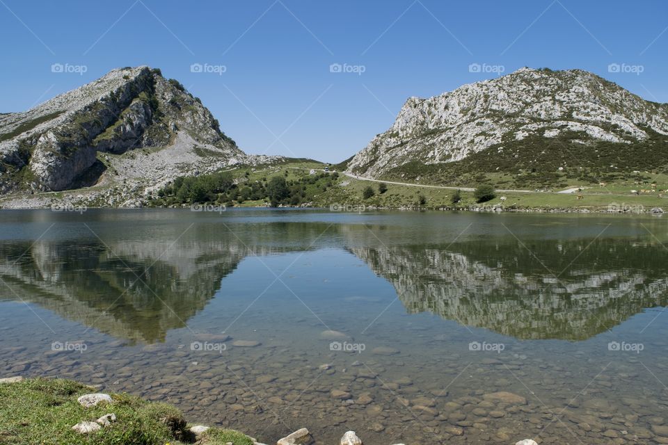 One of the two lakes at the mountains of Covadonga, Asturias.