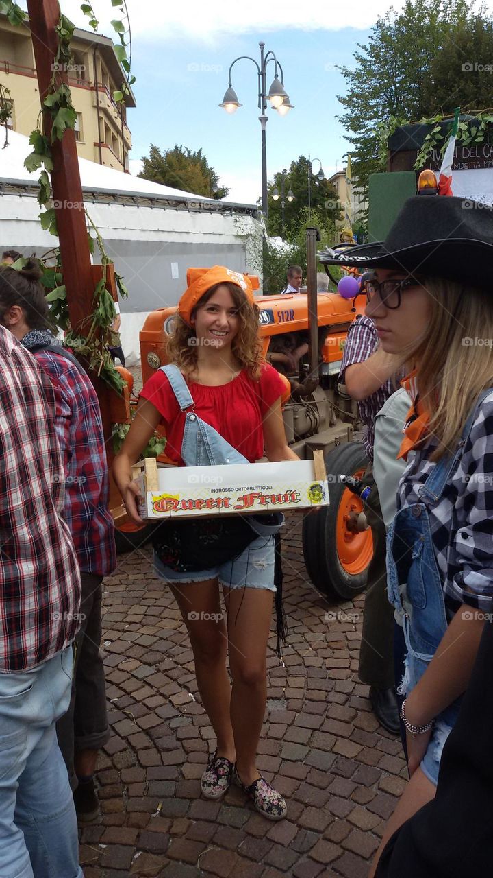 grape festival, girl with a crate of grapes