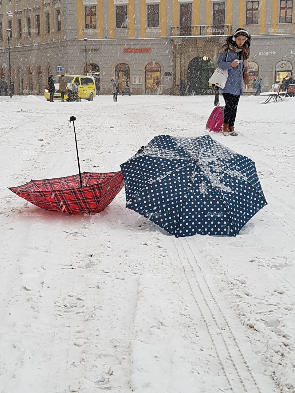 Umbrellas in the snow