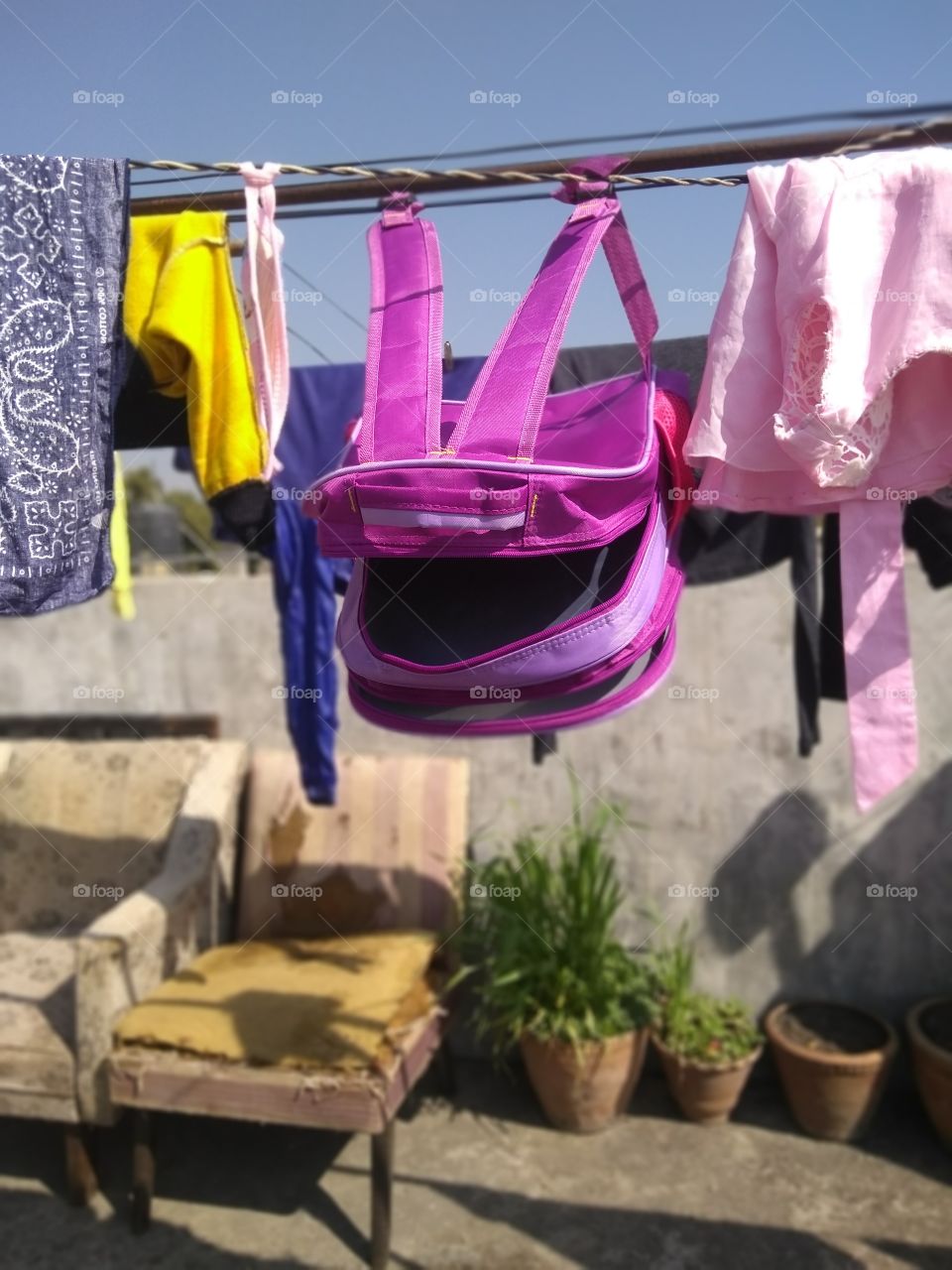 Clothes hung outside for dry