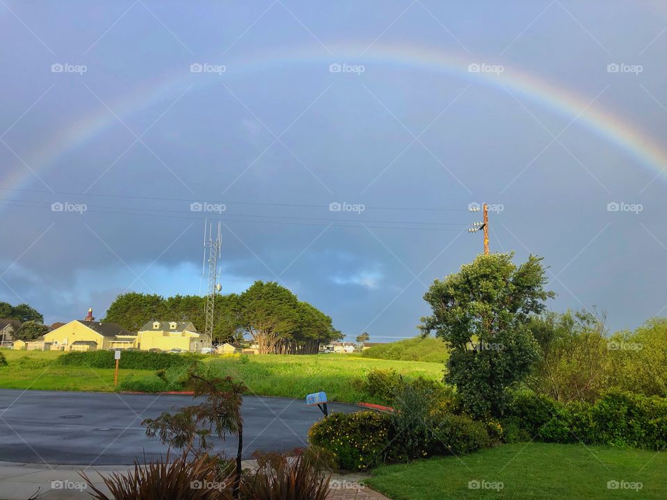 Spring Rainbow Over Small Rural Town