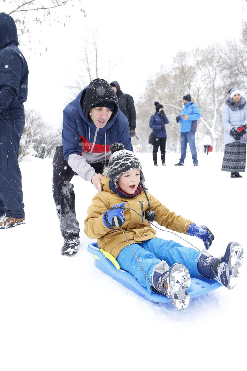 Snow, Winter, Cold, Child, Sledge