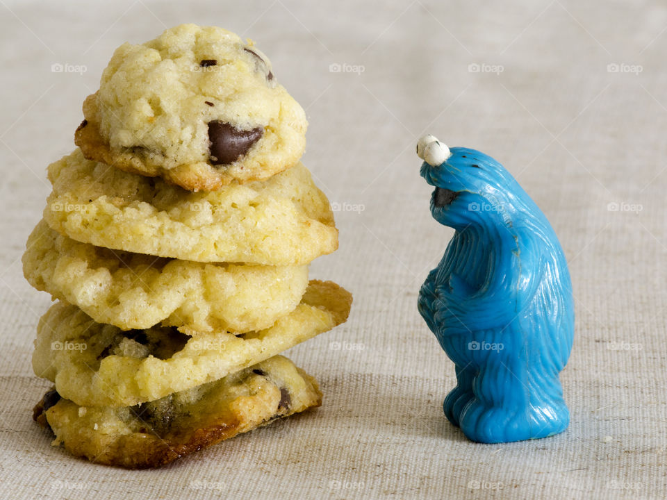 Chocolate chip cookies, with a cookie monster