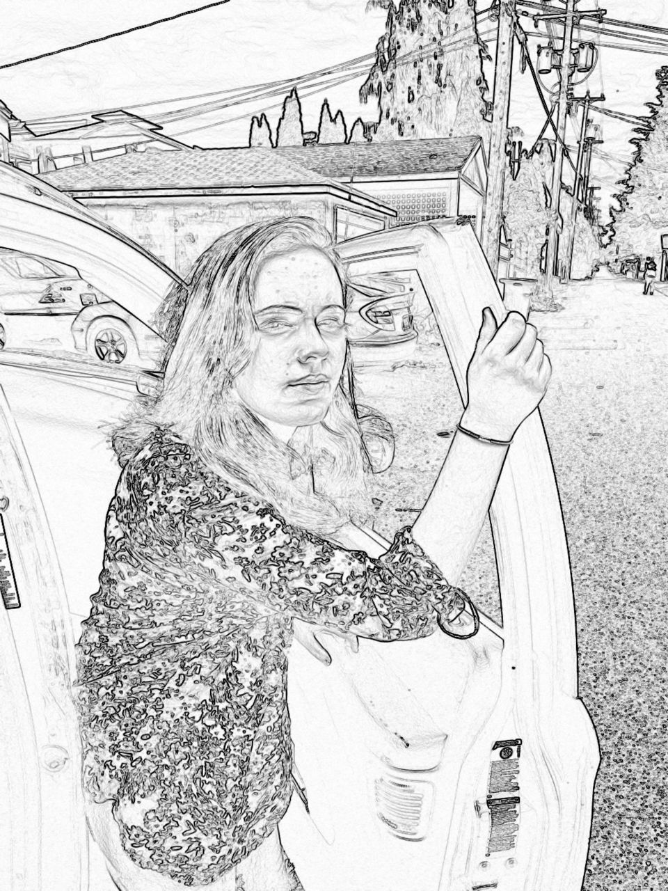 Girl getting out of van 