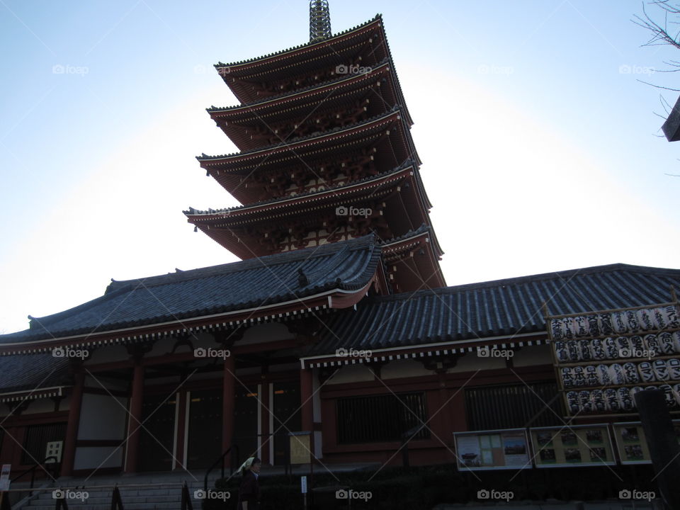 Asakusa Kannon, Tokyo, Japan.  Pagoda on Sensoji Temple Grounds