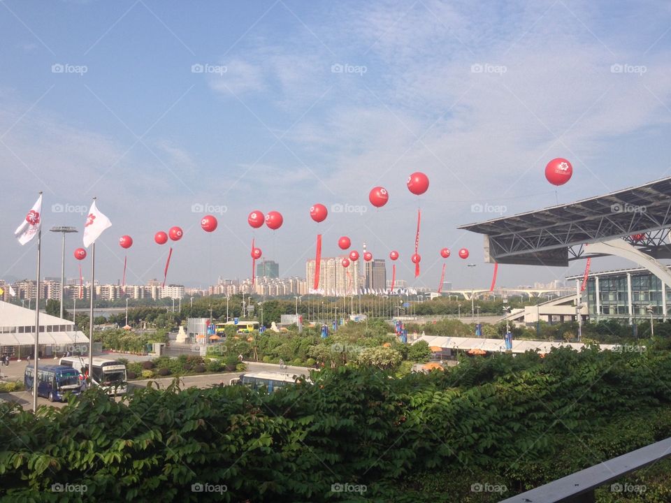 Red balloons in the exhibition center in Guangzhou 