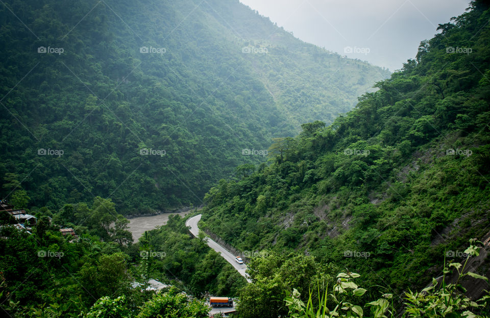 The Way Through the Hills. The Beauty of Green and River. Little foggy,  little sunny. Perfect to take my shot.