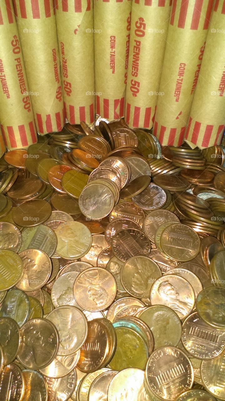 rolled and loose pennies