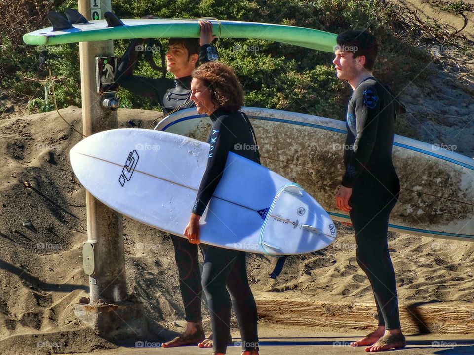 Three Happy Surfers. California Surfers