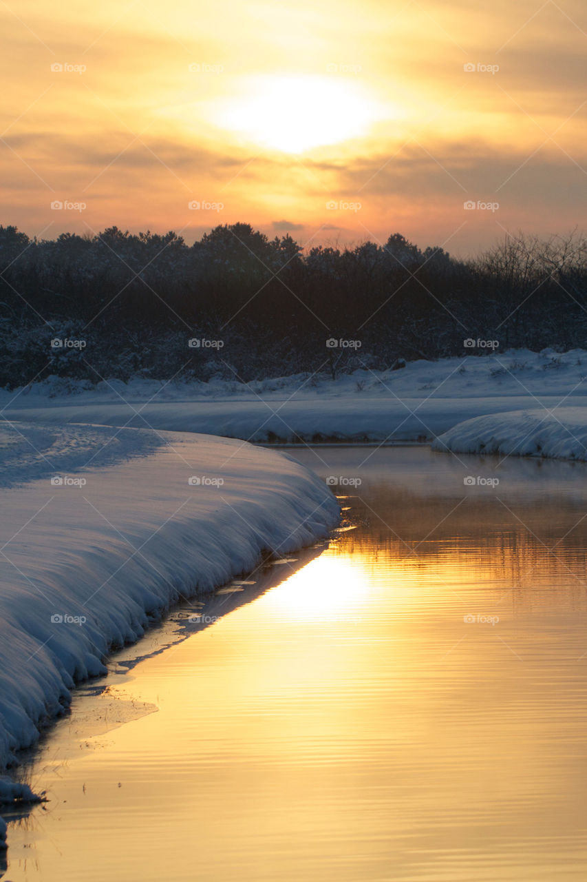 Scenic view of winter sunset