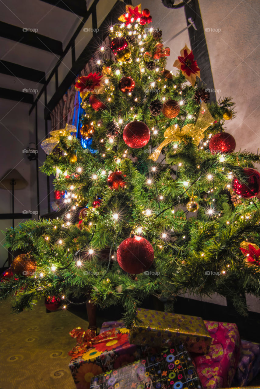 Illuminated christmas tree at home