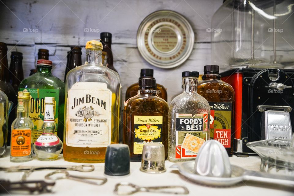 Vintage bottles in a collection