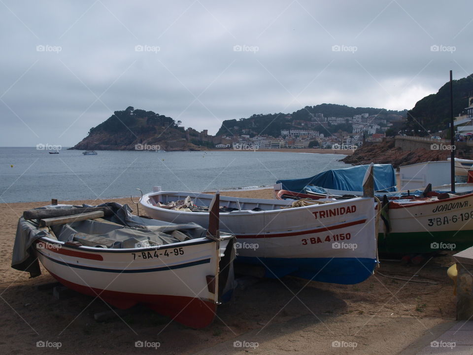 boats in the bay of Tossa de Mar, Spain