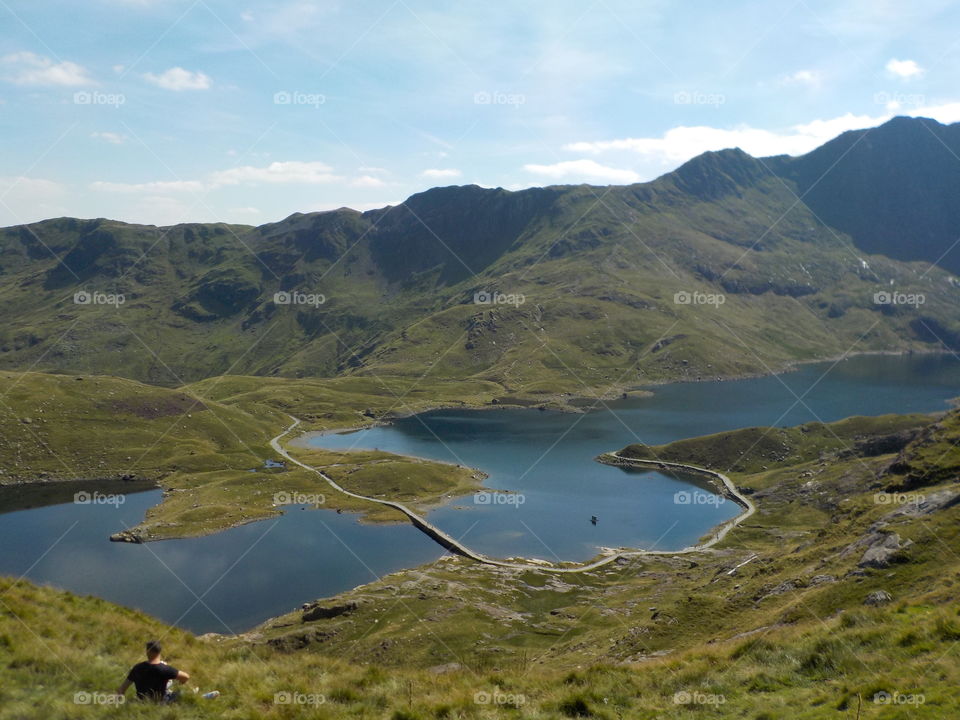 View of idyllic lake with mountain