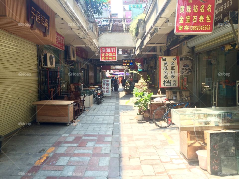 Bright and sunny Tibetan shopping street in China