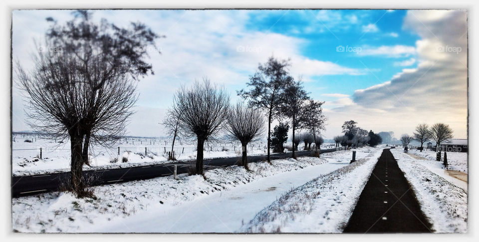 Dutch road in snow