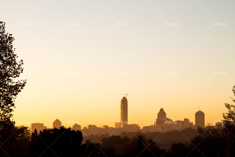 Sunrise over Sandton, Johannesburg, South Africa. Sandton and Nelson Mandela square is one of the local tourist attractions.