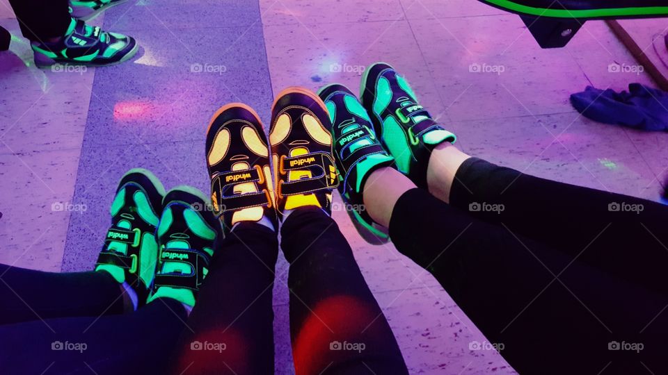 Glowing bowling shoes. Friday fun!