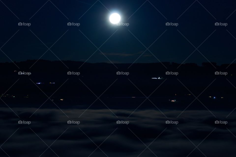 Full Moon And Fog Over Hallwilersee