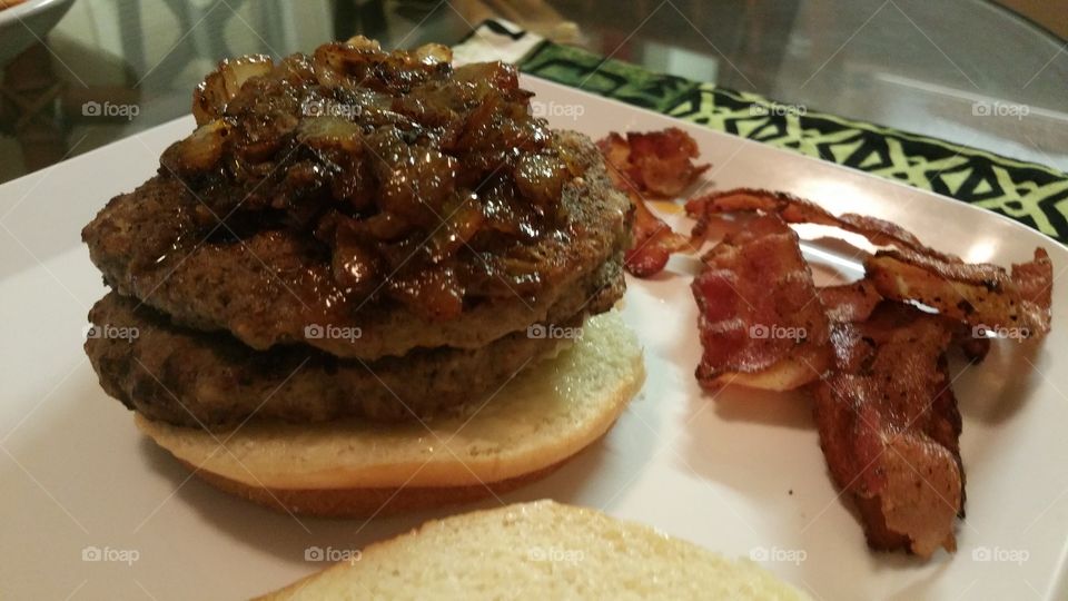 Double Bacon and Onion Burger