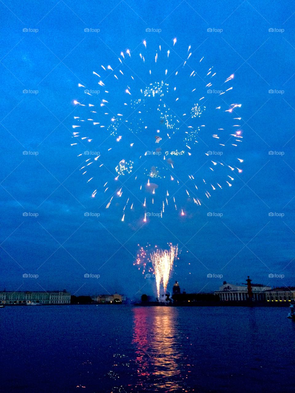 St. Petersburg eve . It was nice evening in St. Petersburg, Russia, when the fireworks appeared suddenly)
