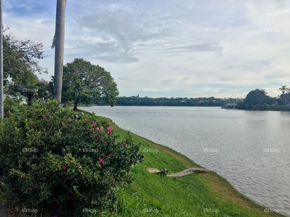 Large lake with hiking trail