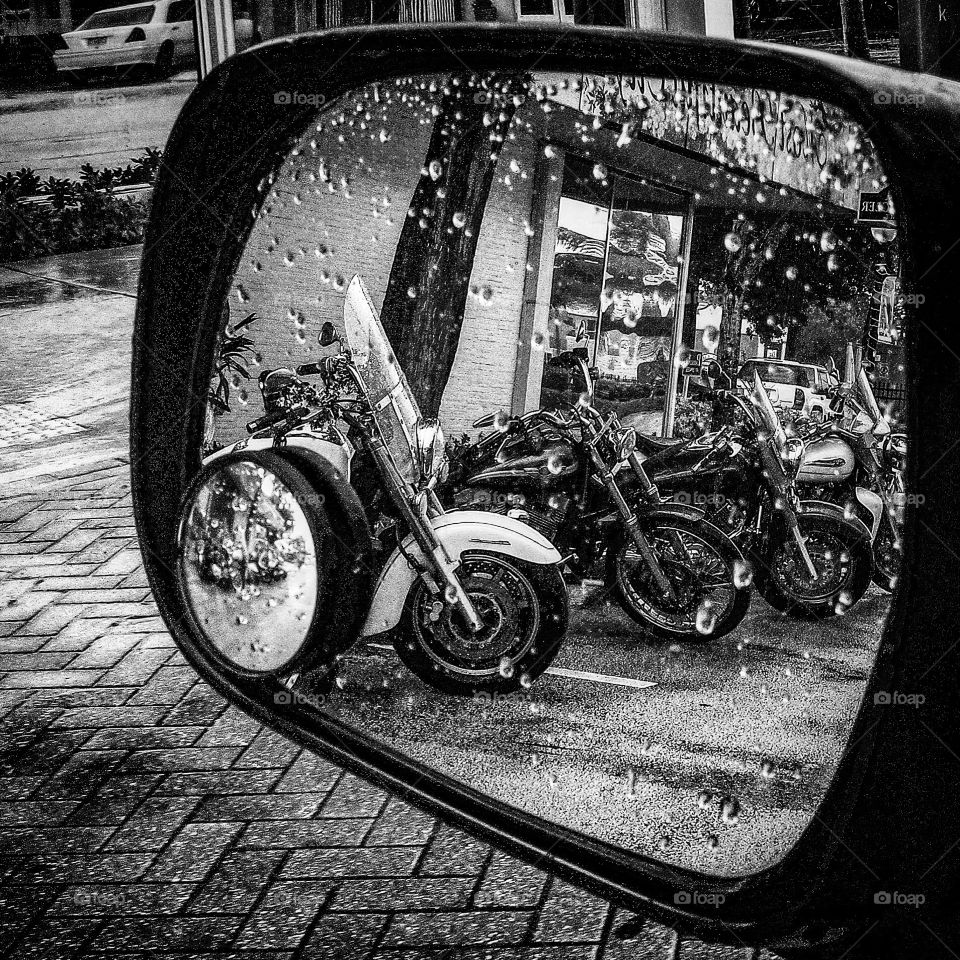 Rainy Motorcycle Rear View.