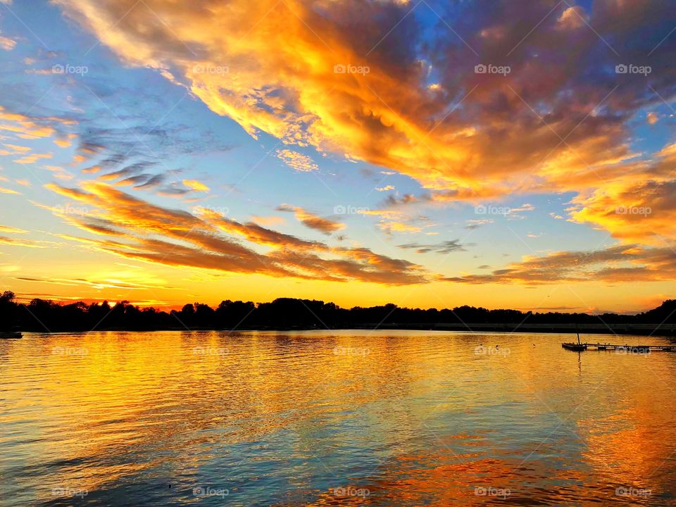 Sunset and clouds on the lake in Indiana 