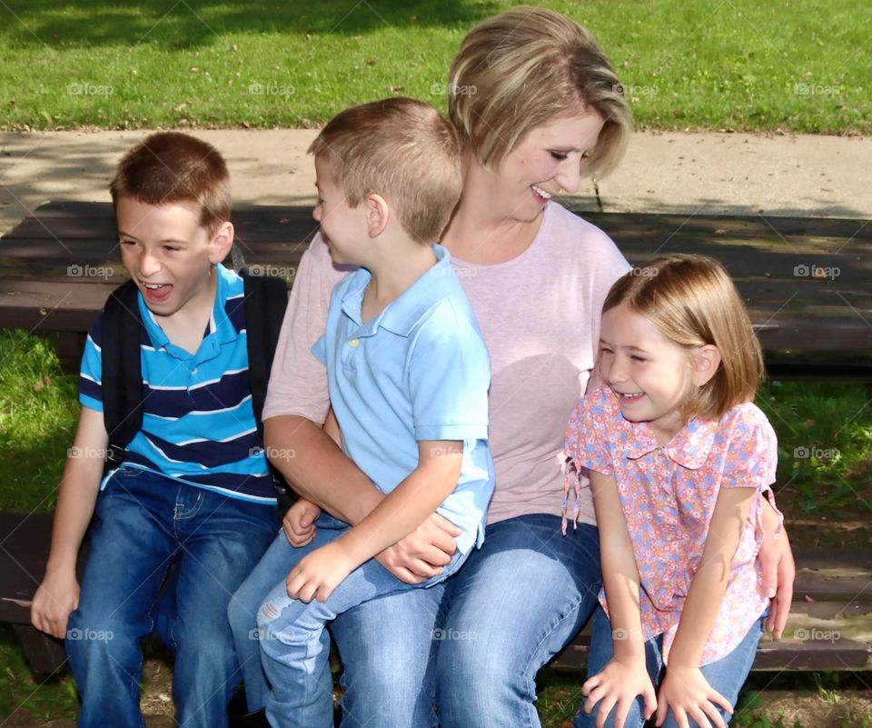 Family fun, sitting and laughing together