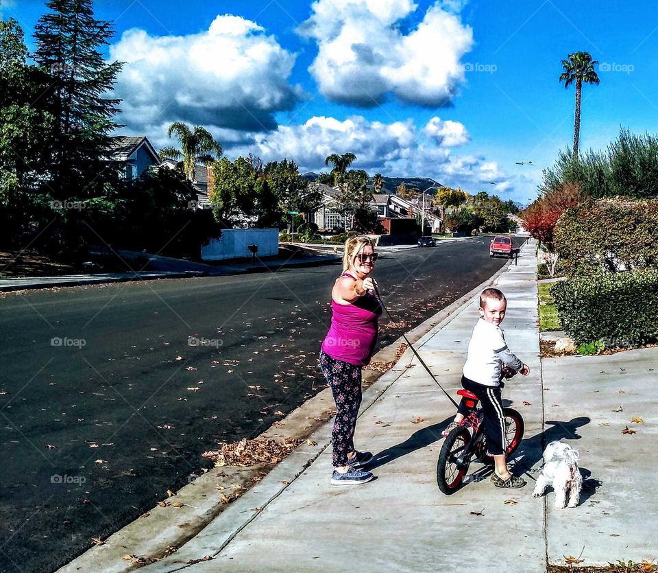 a family day in California walking the dog and and riding his bike with his grandma