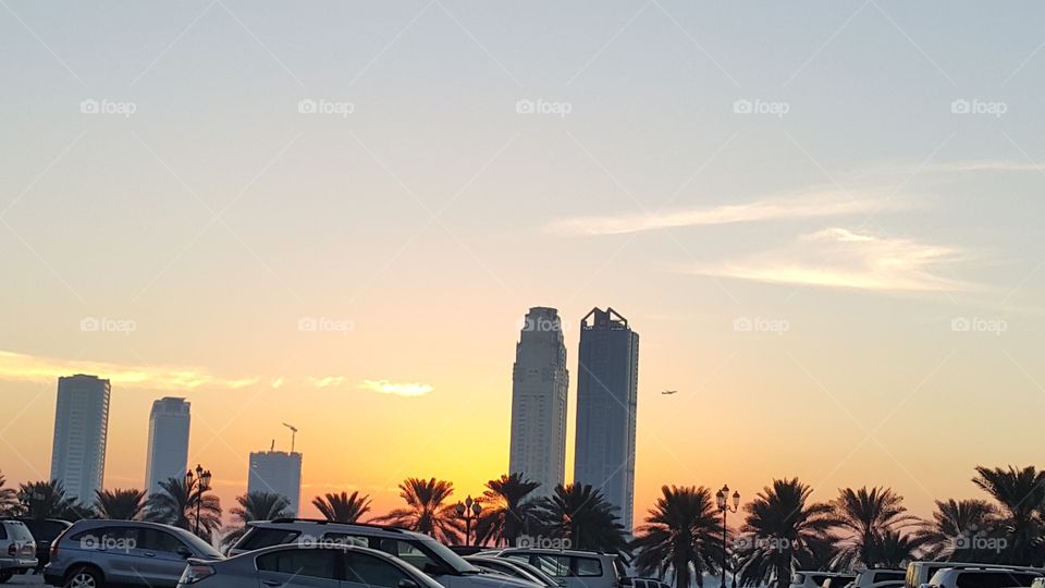 sunset, skyscraper