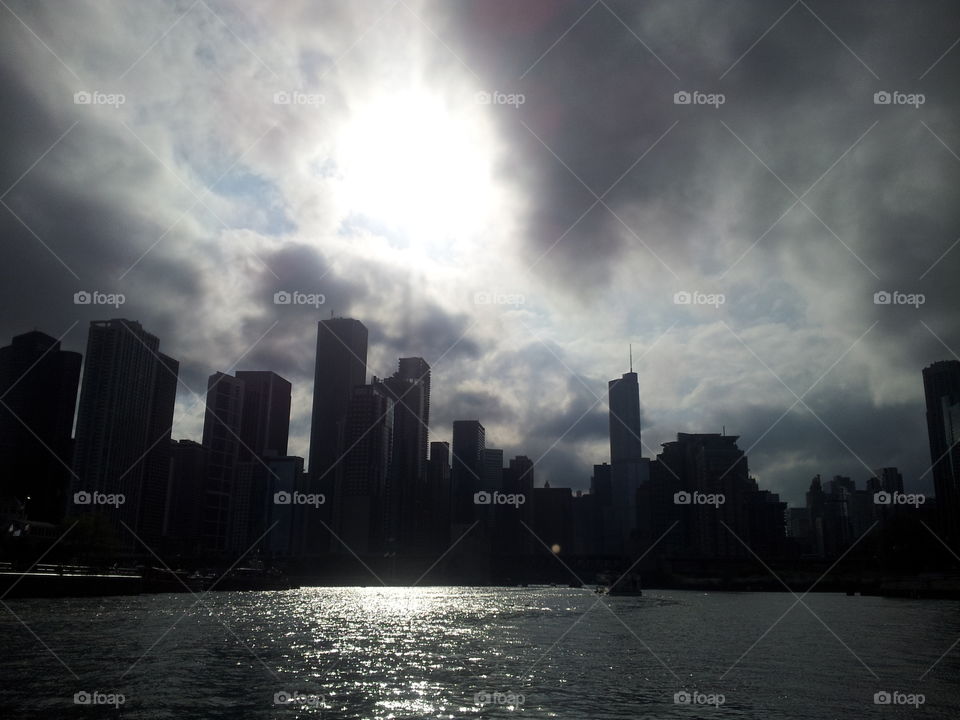 cloudy sky Chicago river