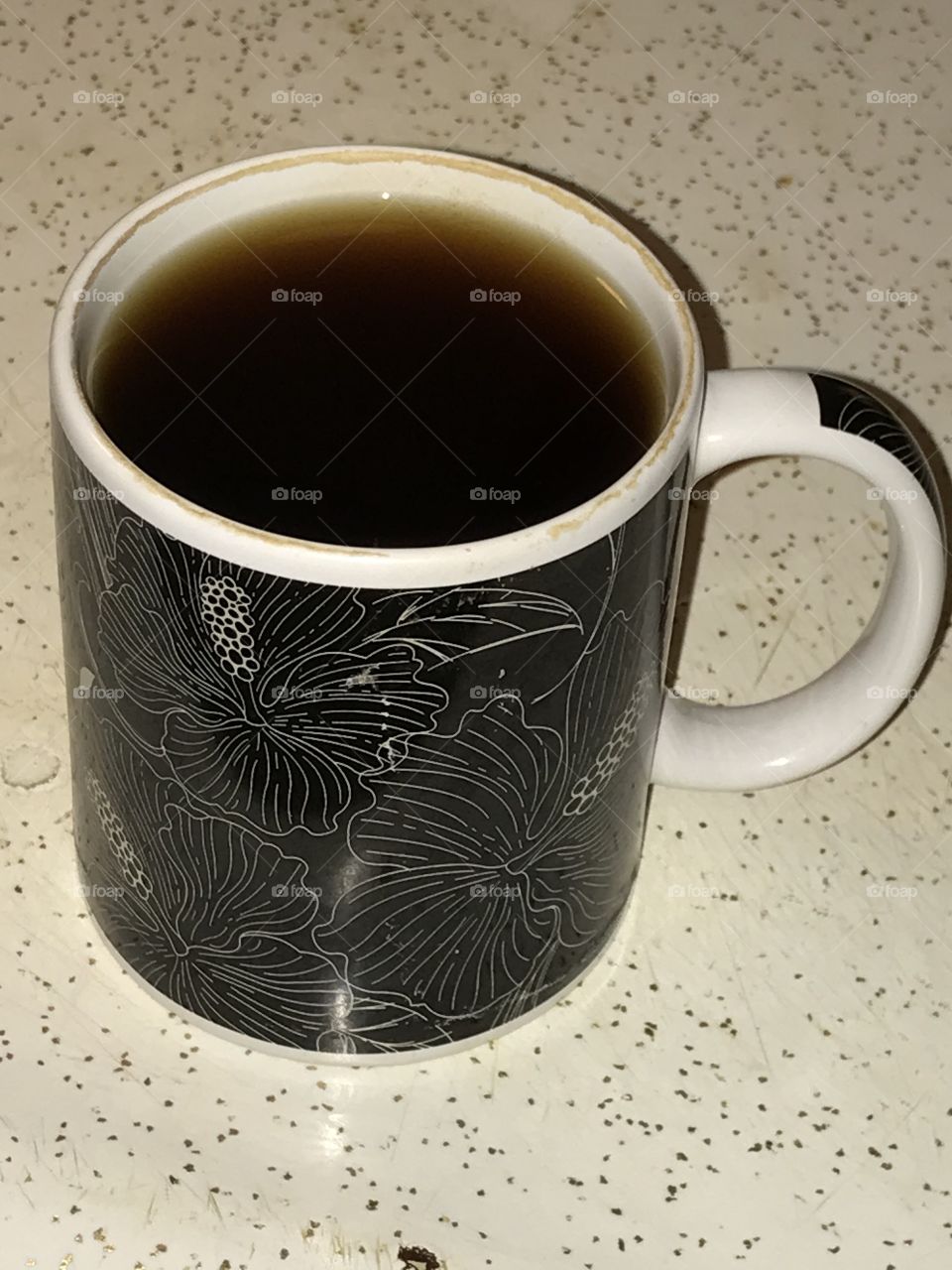 Black coffee in a mug. Good coffee. Good mug. It is all good for one’s pleasure.