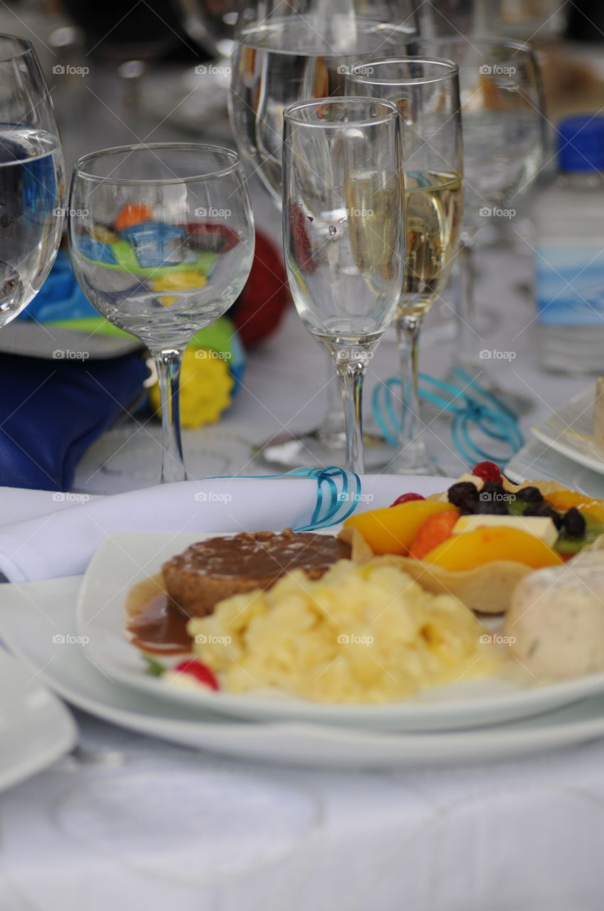 Fruit salad prepared table.